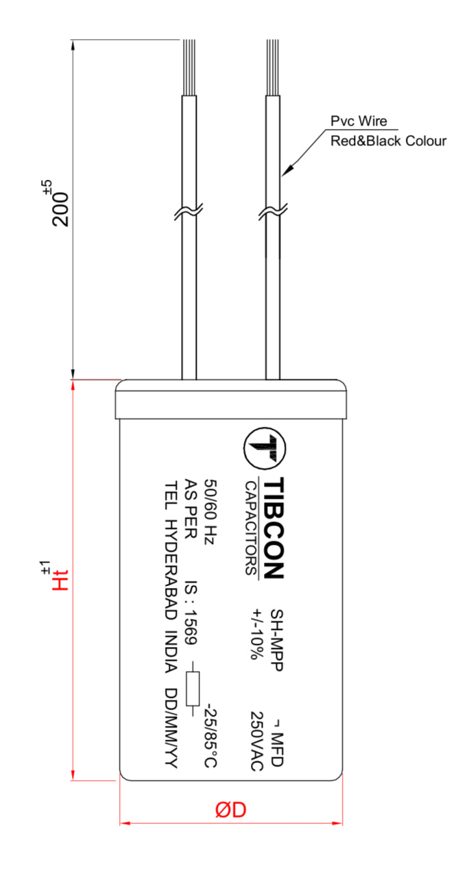 Tibcon 33 MFD 250V Capacitor for lighting fixtures (Wire Type)