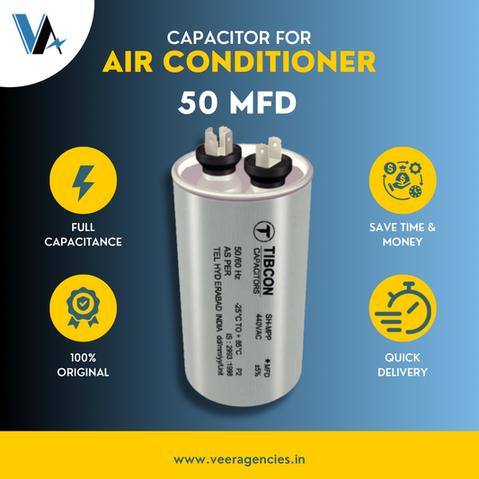Tibcon 50 MFD Capacitor for Air Conditioner |PIN Type| PP body|