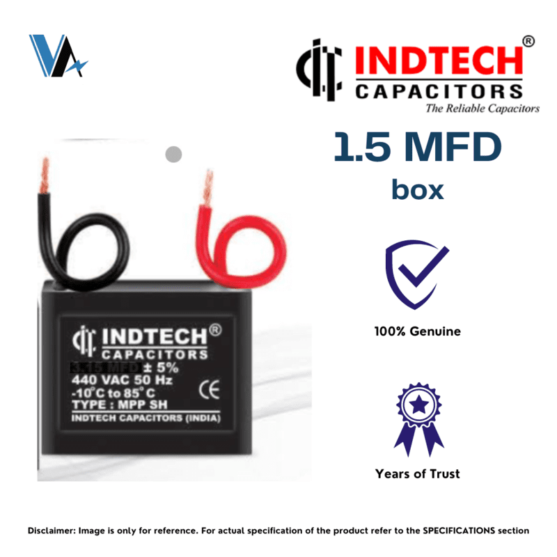 Indtech 1.50 MFD Capacitor for Fan Motor Indtech 1.50 MFD Capacitor for Fan Motor