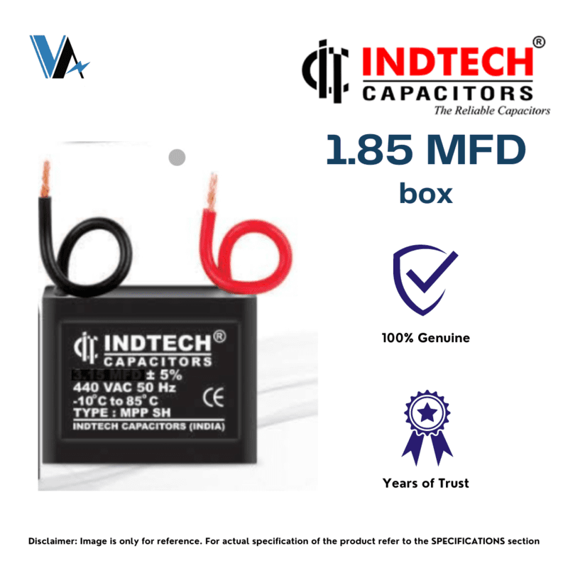 Indtech 1.85 MFD Capacitor for Fan Motor Indtech 1.85 MFD Capacitor for Fan Motor
