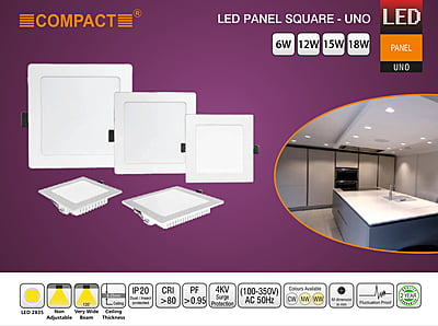 Compact LED Backlit Downlight Panel Square - UNO Click (3 in 1)