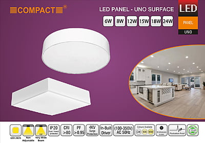 Compact LED Backlit Downlight Surface Panel Square - UNO
