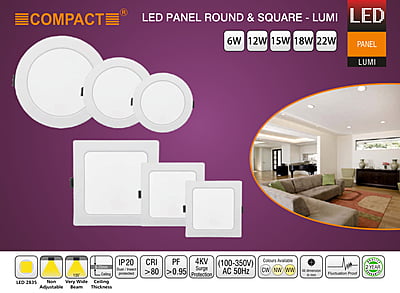 Compact LED Backlit Downlight Recessed Panel Round - Lumi