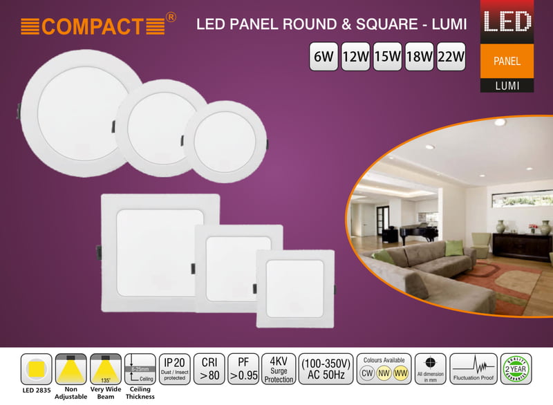 Compact LED Backlit Downlight Recessed Panel Round - Lumi Compact LED Backlit Downlight Recessed Panel Round - Lumi